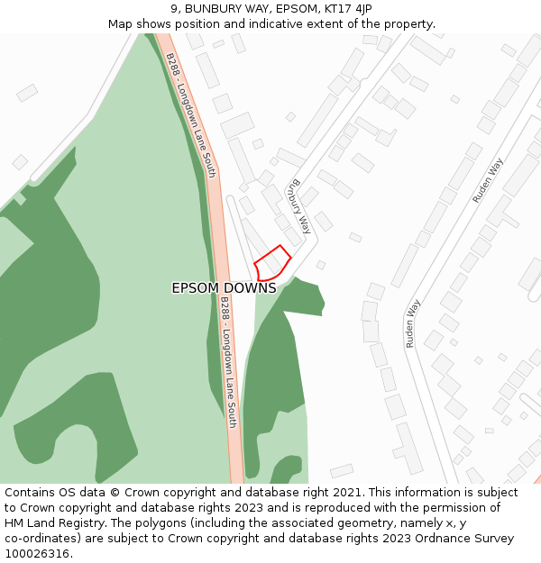 9, BUNBURY WAY, EPSOM, KT17 4JP: Location map and indicative extent of plot