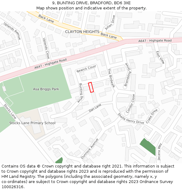 9, BUNTING DRIVE, BRADFORD, BD6 3XE: Location map and indicative extent of plot