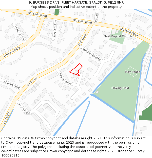 9, BURGESS DRIVE, FLEET HARGATE, SPALDING, PE12 8NR: Location map and indicative extent of plot