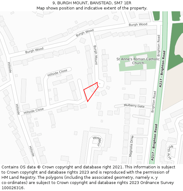 9, BURGH MOUNT, BANSTEAD, SM7 1ER: Location map and indicative extent of plot