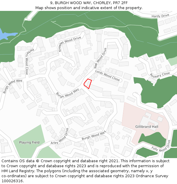 9, BURGH WOOD WAY, CHORLEY, PR7 2FF: Location map and indicative extent of plot