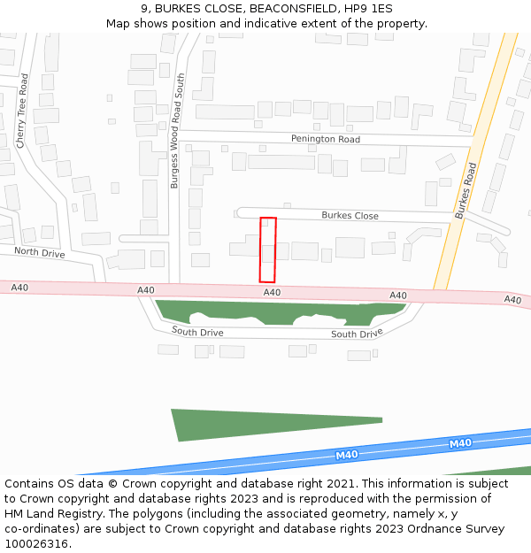 9, BURKES CLOSE, BEACONSFIELD, HP9 1ES: Location map and indicative extent of plot