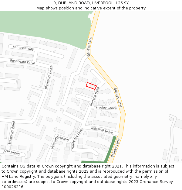 9, BURLAND ROAD, LIVERPOOL, L26 9YJ: Location map and indicative extent of plot