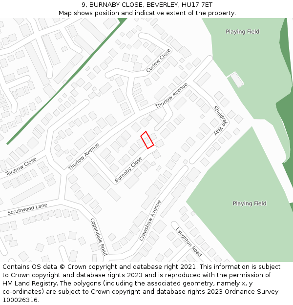 9, BURNABY CLOSE, BEVERLEY, HU17 7ET: Location map and indicative extent of plot