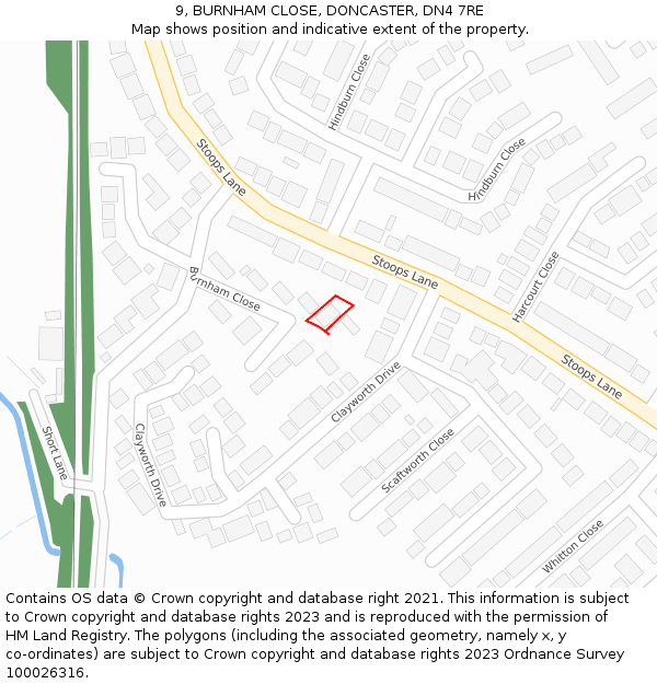 9, BURNHAM CLOSE, DONCASTER, DN4 7RE: Location map and indicative extent of plot