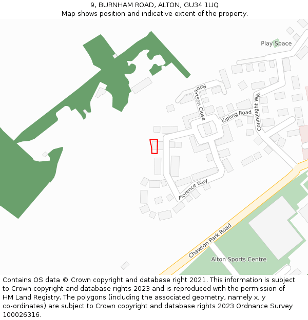 9, BURNHAM ROAD, ALTON, GU34 1UQ: Location map and indicative extent of plot