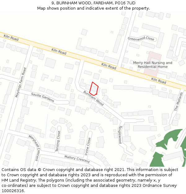 9, BURNHAM WOOD, FAREHAM, PO16 7UD: Location map and indicative extent of plot