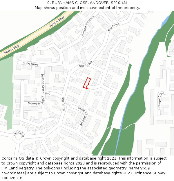 9, BURNHAMS CLOSE, ANDOVER, SP10 4NJ: Location map and indicative extent of plot