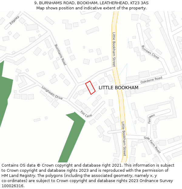 9, BURNHAMS ROAD, BOOKHAM, LEATHERHEAD, KT23 3AS: Location map and indicative extent of plot