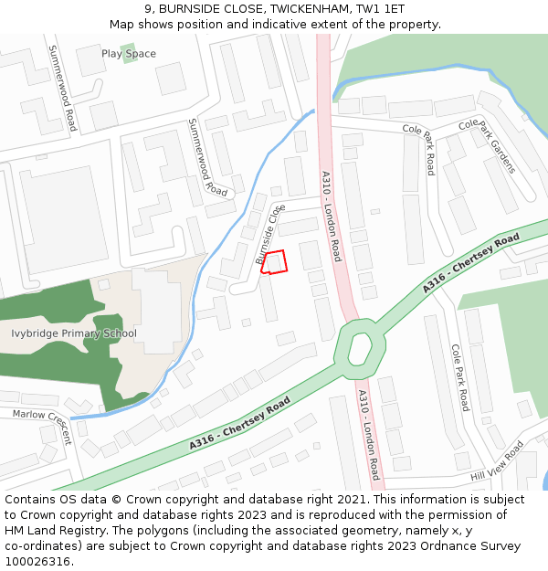 9, BURNSIDE CLOSE, TWICKENHAM, TW1 1ET: Location map and indicative extent of plot