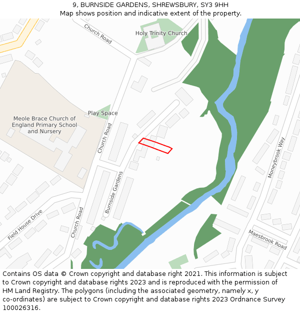 9, BURNSIDE GARDENS, SHREWSBURY, SY3 9HH: Location map and indicative extent of plot