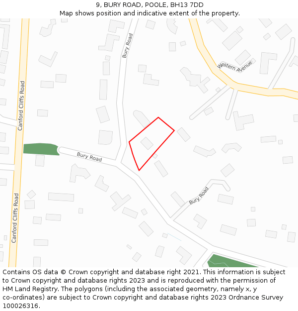 9, BURY ROAD, POOLE, BH13 7DD: Location map and indicative extent of plot