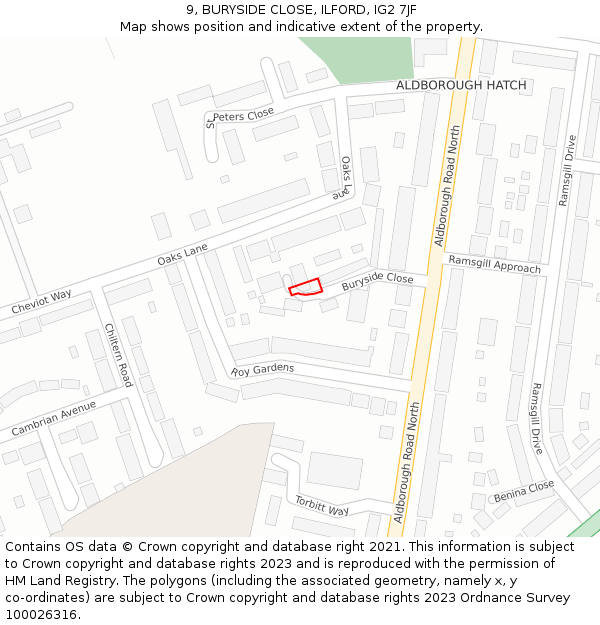 9, BURYSIDE CLOSE, ILFORD, IG2 7JF: Location map and indicative extent of plot