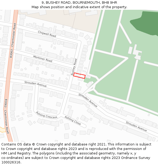 9, BUSHEY ROAD, BOURNEMOUTH, BH8 9HR: Location map and indicative extent of plot