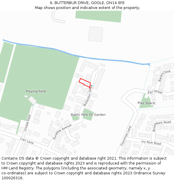9, BUTTERBUR DRIVE, GOOLE, DN14 6FE: Location map and indicative extent of plot