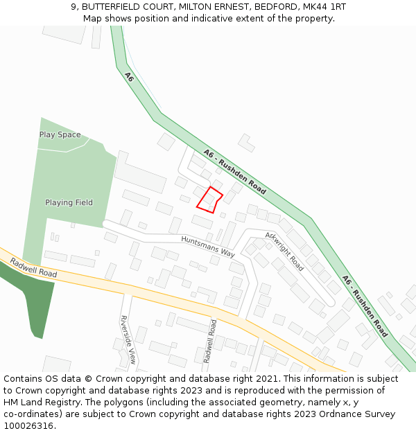 9, BUTTERFIELD COURT, MILTON ERNEST, BEDFORD, MK44 1RT: Location map and indicative extent of plot