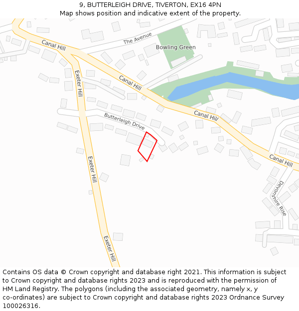 9, BUTTERLEIGH DRIVE, TIVERTON, EX16 4PN: Location map and indicative extent of plot