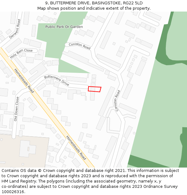 9, BUTTERMERE DRIVE, BASINGSTOKE, RG22 5LD: Location map and indicative extent of plot