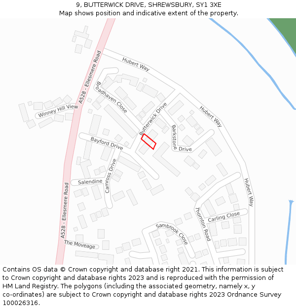 9, BUTTERWICK DRIVE, SHREWSBURY, SY1 3XE: Location map and indicative extent of plot