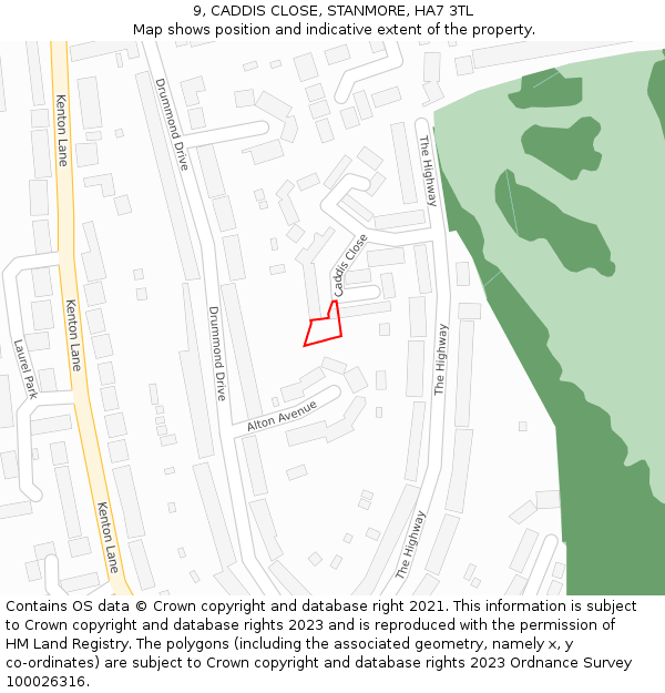 9, CADDIS CLOSE, STANMORE, HA7 3TL: Location map and indicative extent of plot