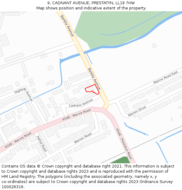 9, CADNANT AVENUE, PRESTATYN, LL19 7HW: Location map and indicative extent of plot