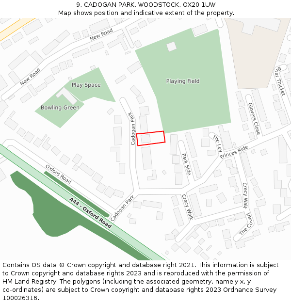 9, CADOGAN PARK, WOODSTOCK, OX20 1UW: Location map and indicative extent of plot