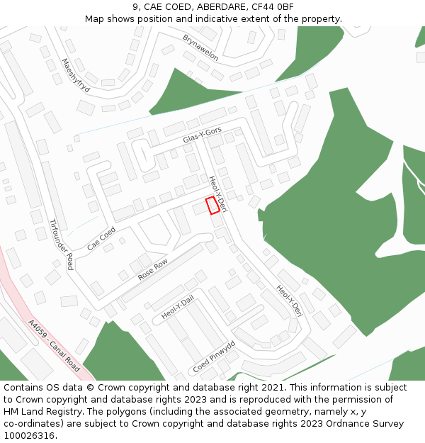 9, CAE COED, ABERDARE, CF44 0BF: Location map and indicative extent of plot