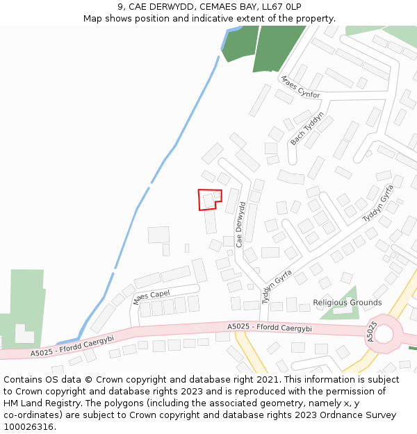 9, CAE DERWYDD, CEMAES BAY, LL67 0LP: Location map and indicative extent of plot