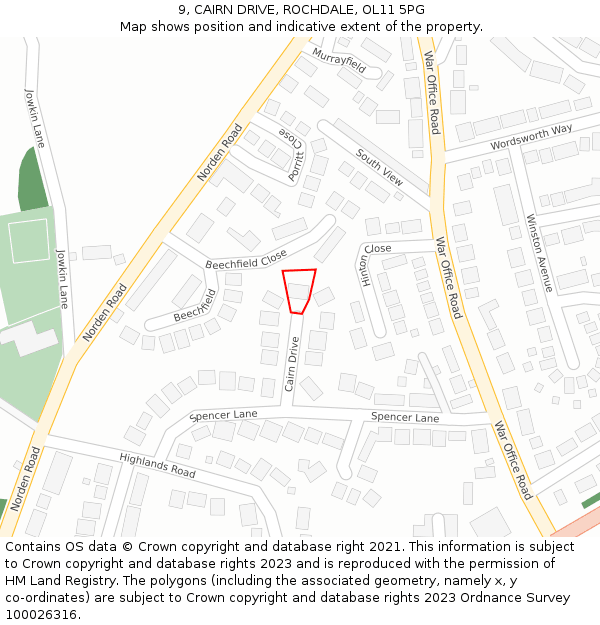 9, CAIRN DRIVE, ROCHDALE, OL11 5PG: Location map and indicative extent of plot