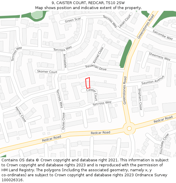 9, CAISTER COURT, REDCAR, TS10 2SW: Location map and indicative extent of plot
