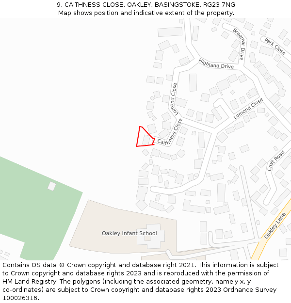 9, CAITHNESS CLOSE, OAKLEY, BASINGSTOKE, RG23 7NG: Location map and indicative extent of plot