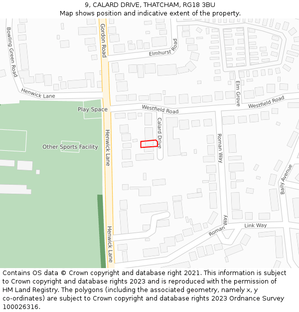 9, CALARD DRIVE, THATCHAM, RG18 3BU: Location map and indicative extent of plot