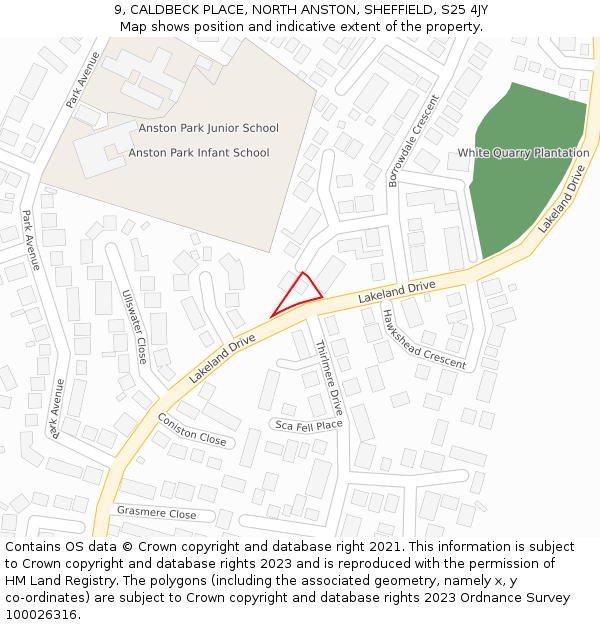 9, CALDBECK PLACE, NORTH ANSTON, SHEFFIELD, S25 4JY: Location map and indicative extent of plot