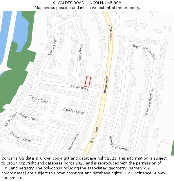 9, CALDER ROAD, LINCOLN, LN5 8SA: Location map and indicative extent of plot