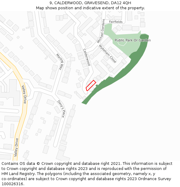 9, CALDERWOOD, GRAVESEND, DA12 4QH: Location map and indicative extent of plot