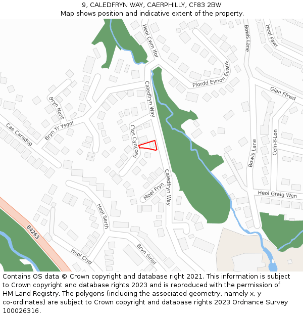 9, CALEDFRYN WAY, CAERPHILLY, CF83 2BW: Location map and indicative extent of plot