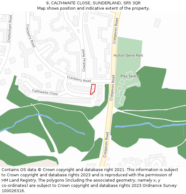 9, CALTHWAITE CLOSE, SUNDERLAND, SR5 3QR: Location map and indicative extent of plot