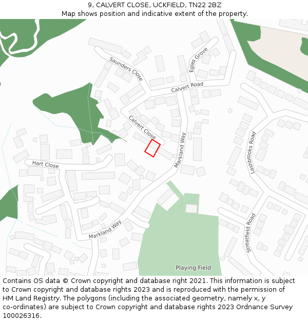 9, CALVERT CLOSE, UCKFIELD, TN22 2BZ: Location map and indicative extent of plot
