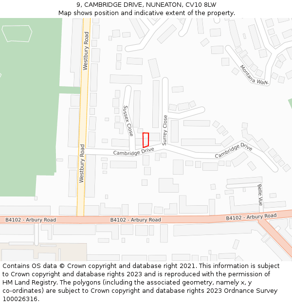9, CAMBRIDGE DRIVE, NUNEATON, CV10 8LW: Location map and indicative extent of plot