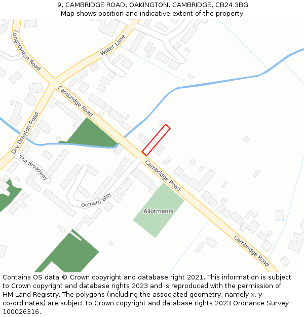 9, CAMBRIDGE ROAD, OAKINGTON, CAMBRIDGE, CB24 3BG: Location map and indicative extent of plot