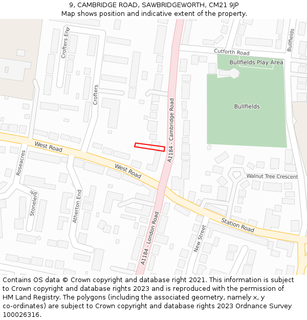 9, CAMBRIDGE ROAD, SAWBRIDGEWORTH, CM21 9JP: Location map and indicative extent of plot