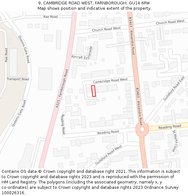 9, CAMBRIDGE ROAD WEST, FARNBOROUGH, GU14 6RW: Location map and indicative extent of plot