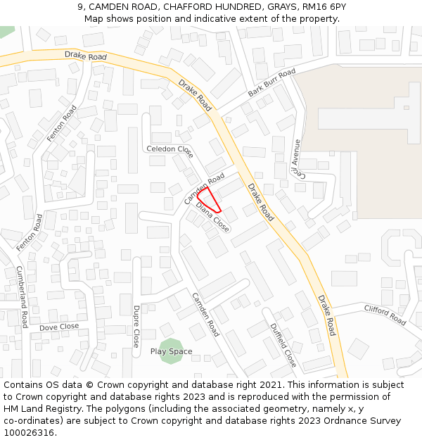 9, CAMDEN ROAD, CHAFFORD HUNDRED, GRAYS, RM16 6PY: Location map and indicative extent of plot