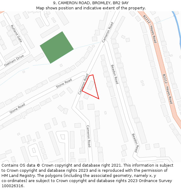 9, CAMERON ROAD, BROMLEY, BR2 9AY: Location map and indicative extent of plot