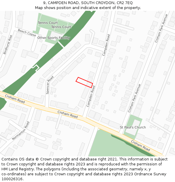 9, CAMPDEN ROAD, SOUTH CROYDON, CR2 7EQ: Location map and indicative extent of plot