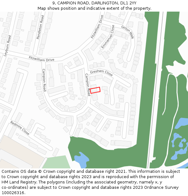 9, CAMPION ROAD, DARLINGTON, DL1 2YY: Location map and indicative extent of plot