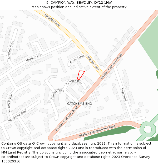 9, CAMPION WAY, BEWDLEY, DY12 1HW: Location map and indicative extent of plot