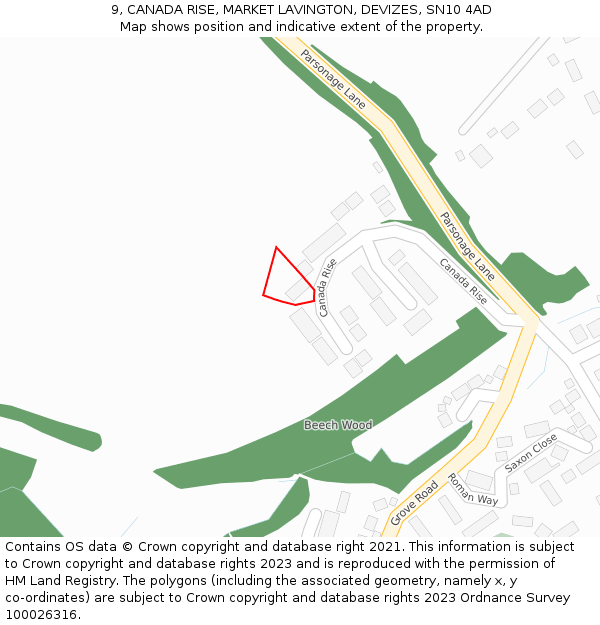 9, CANADA RISE, MARKET LAVINGTON, DEVIZES, SN10 4AD: Location map and indicative extent of plot