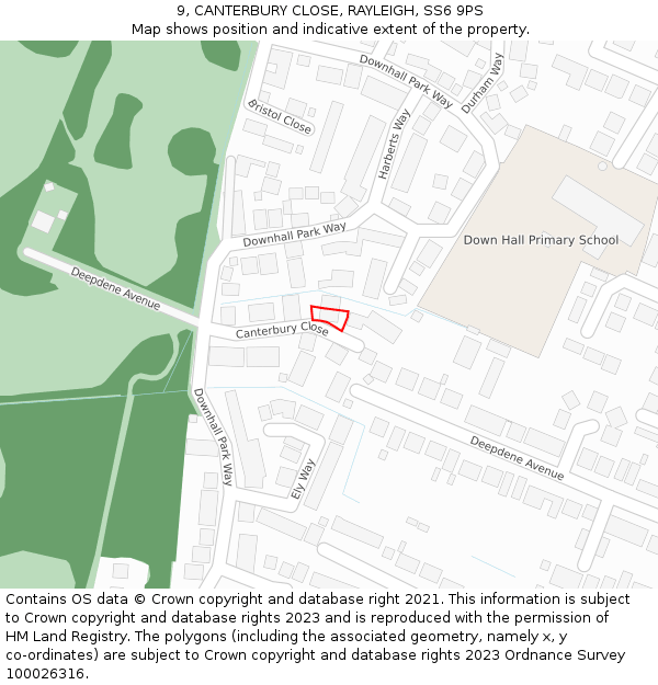 9, CANTERBURY CLOSE, RAYLEIGH, SS6 9PS: Location map and indicative extent of plot