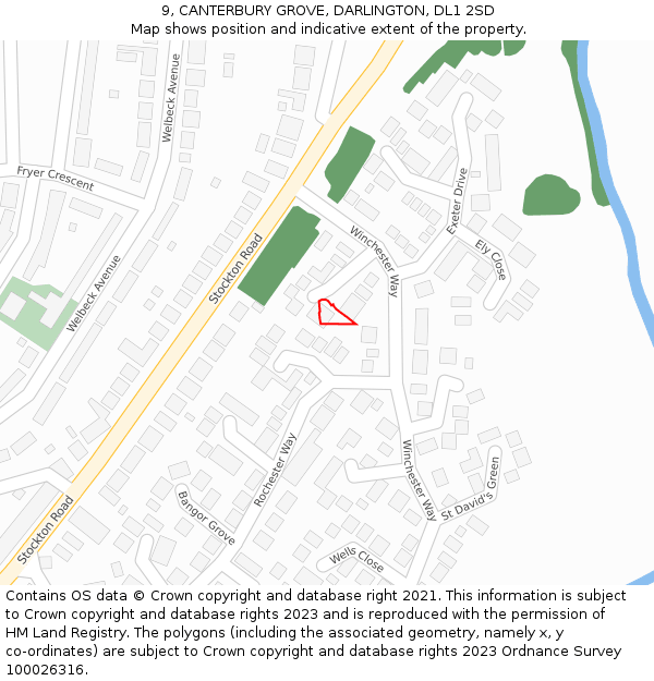 9, CANTERBURY GROVE, DARLINGTON, DL1 2SD: Location map and indicative extent of plot